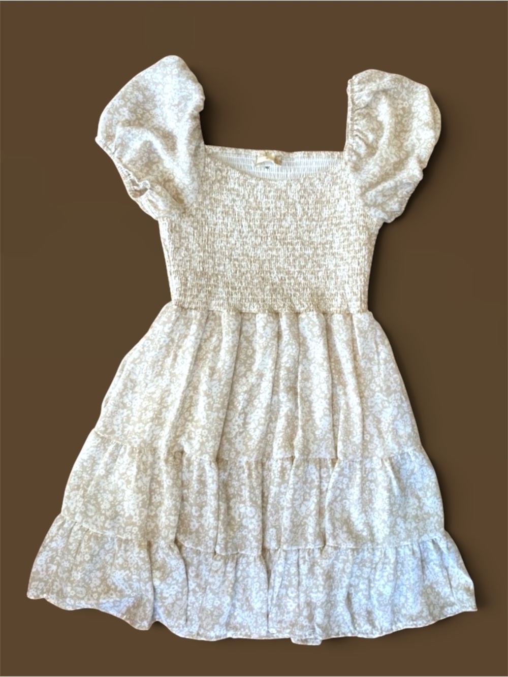 Altar'd State Cream White Floral Smocked Tiered Mini Dress M Puff Sleeves